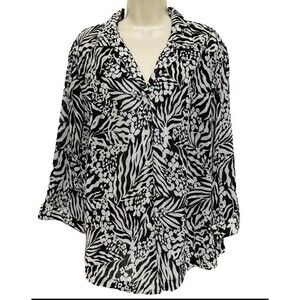 cathy daniels top womens Plus 3xl floral button down burnout dark romantic boho